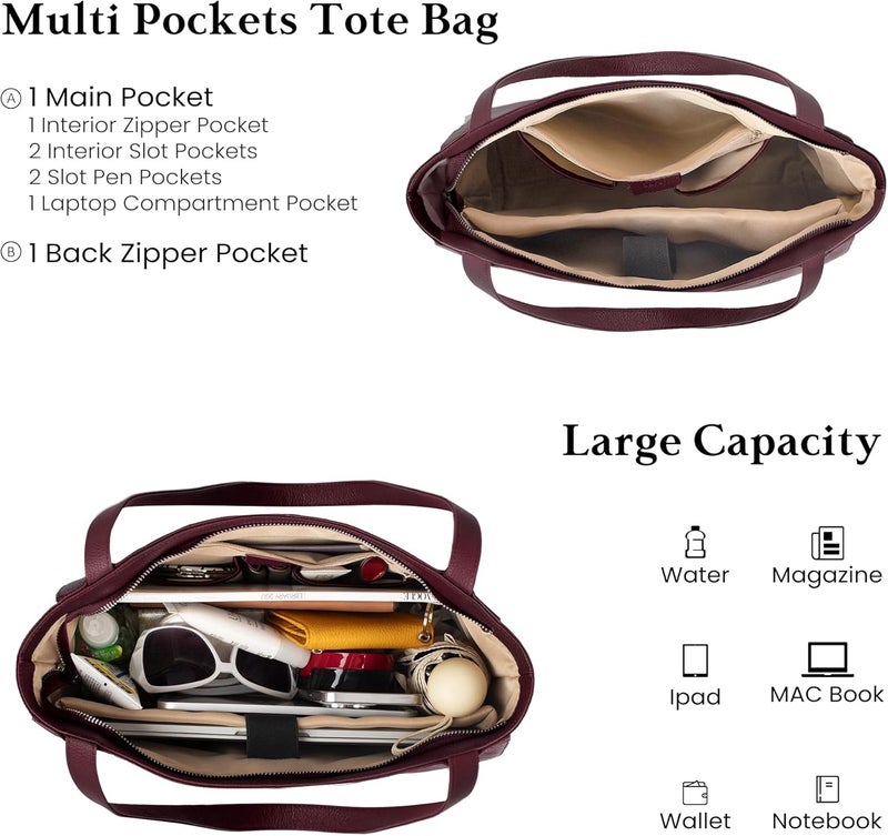 befen Genuine Leather Tote Bag for Women Work, Women's Leather Shoulder Bags Purses Satchel Handbags with Laptop Compartment - Image 3